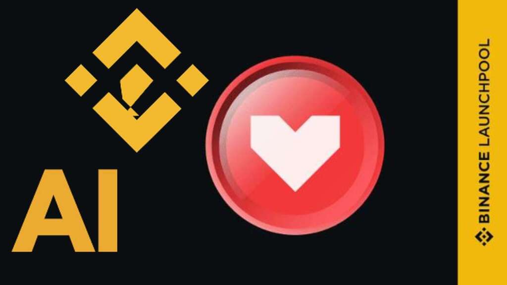 Il logo di Binance, un logo col cuore e la scritta AI