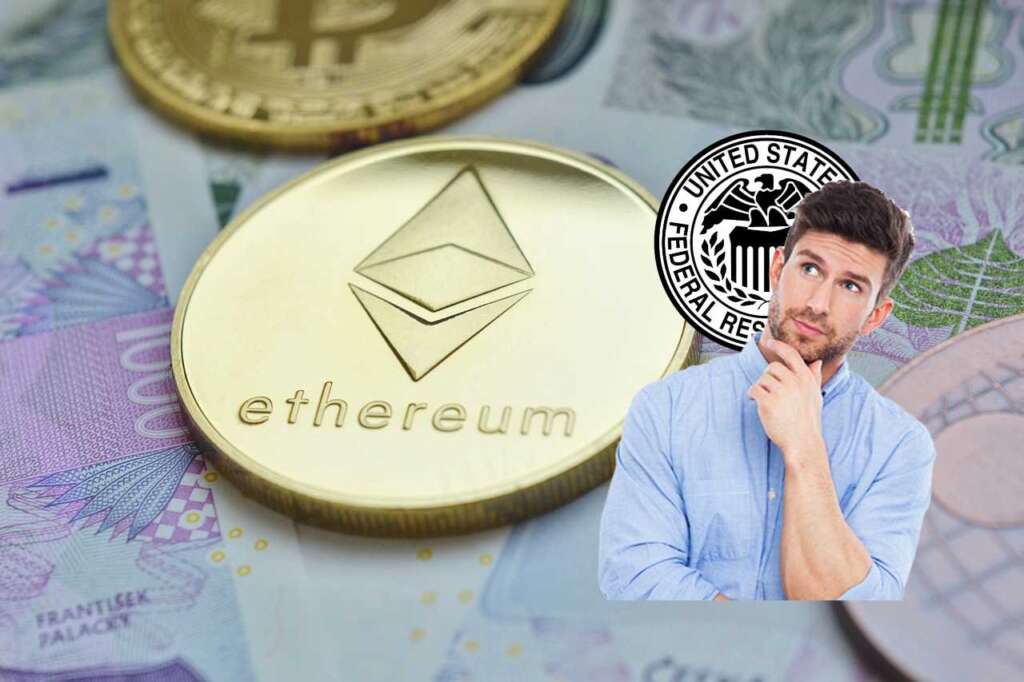 moneta Ethereum e trader che pensa con sullo sfondo logo SEC