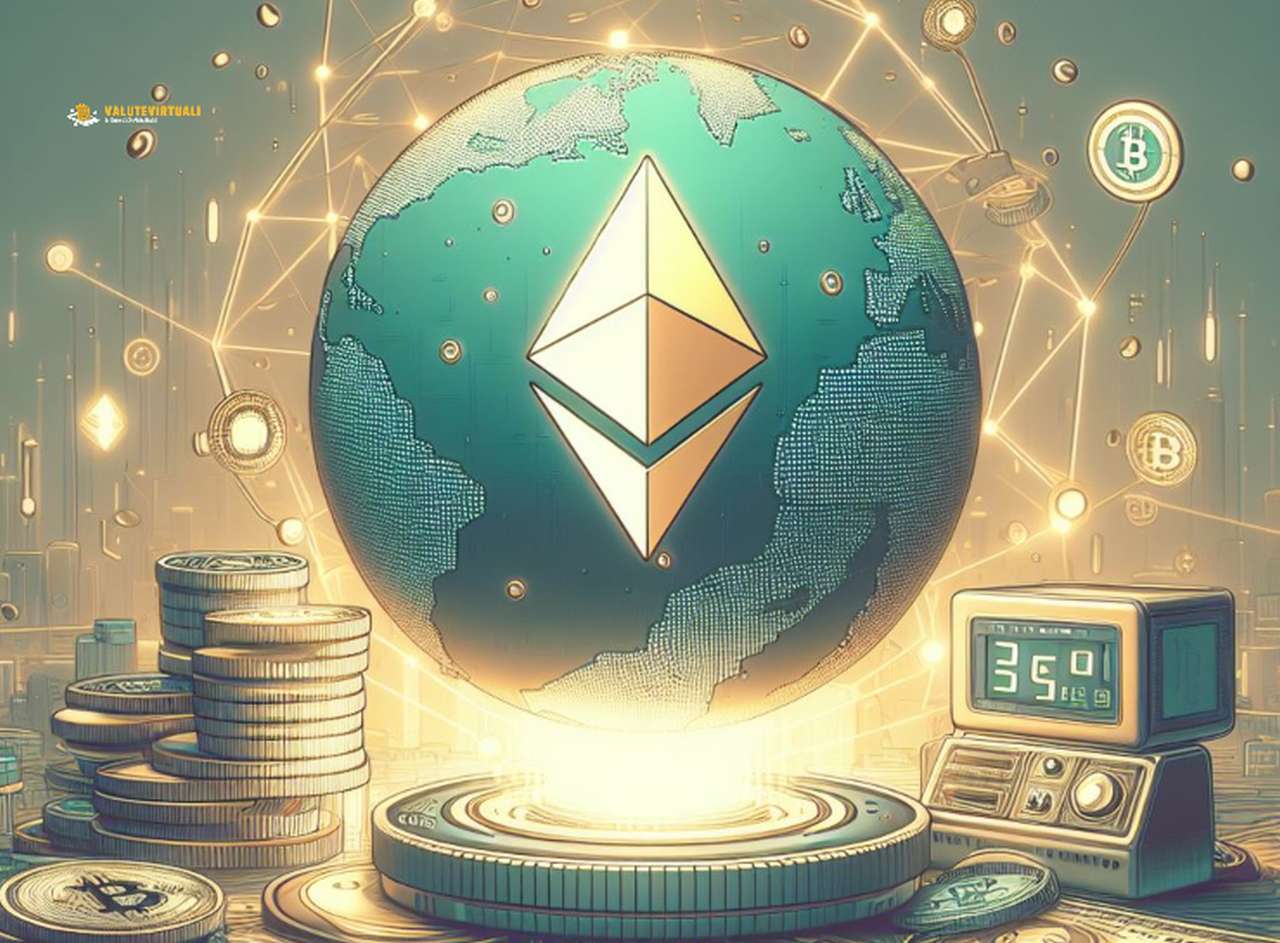 il simbolo di Ethereum sul globo terrestre