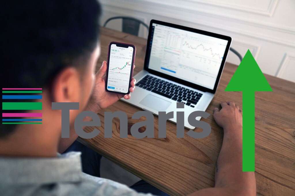 trader al lavoro e logo di Tenaris