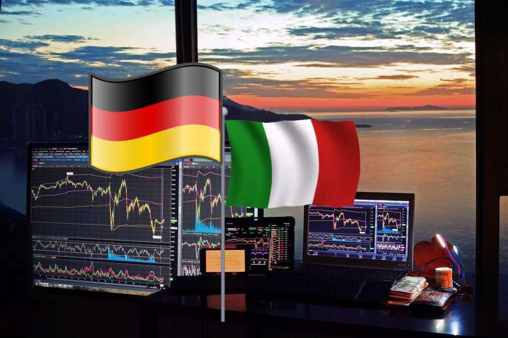 chart trading e bandiera Italia e Germania