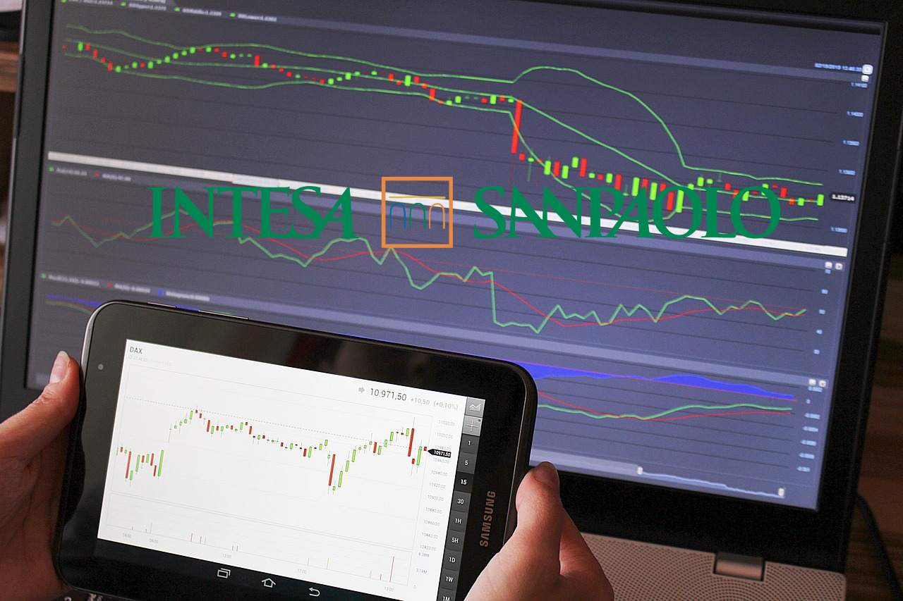 chart di trading e logo di Intesa Sanpaolo