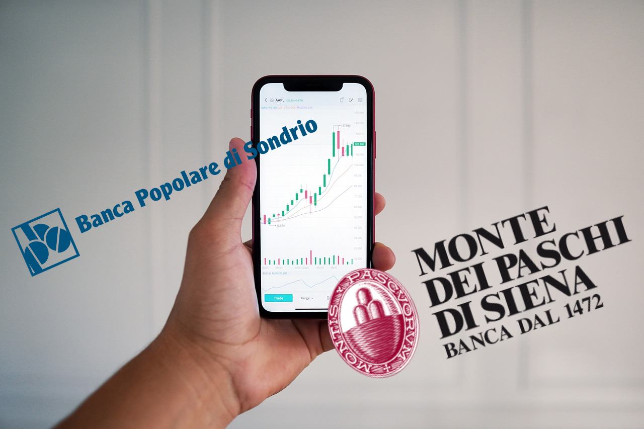 mobile trading e logo MPS e Popolare di Sondrio