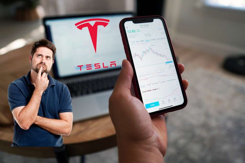 chart di trading e logo di Tesla