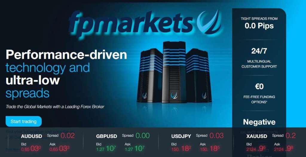 uno screenshot dalla home page di FP Markets