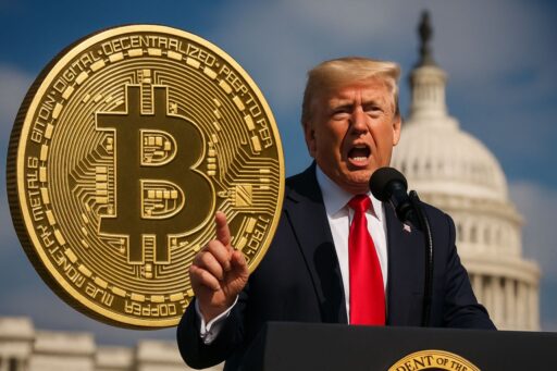Donald Trump e una moneta di Bitcoin