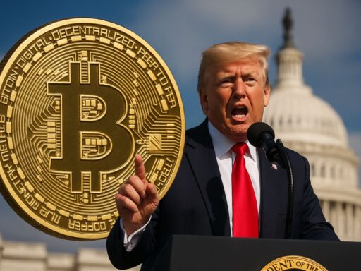 Donald Trump e una moneta di Bitcoin