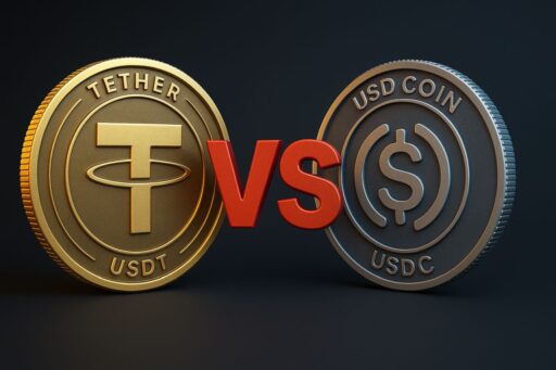 Una moneta con il simbolo di USDT accanto a una col simbolo di USDC