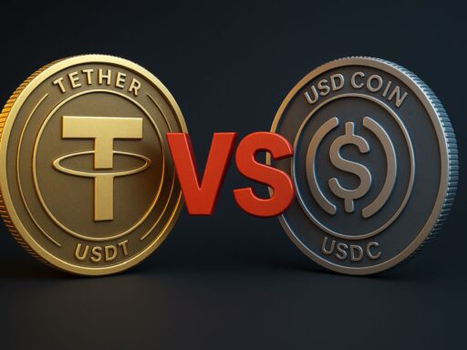 Una moneta con il simbolo di USDT accanto a una col simbolo di USDC