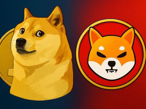 Il simbolo di Dogecoin accanto a quello di Shiba Inu