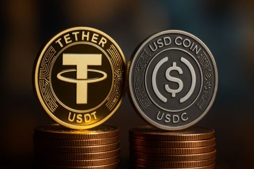 Una moneta di USDT accanto a una di USDC