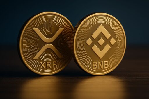 una moneta di XRP accanto a una di BNB