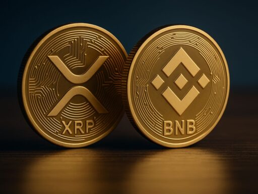 una moneta di XRP accanto a una di BNB