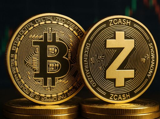 Una moneta di Bitcoin accanto a una di Zcash