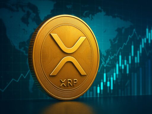 Una moneta di XRP con un grafico sullo sfondo