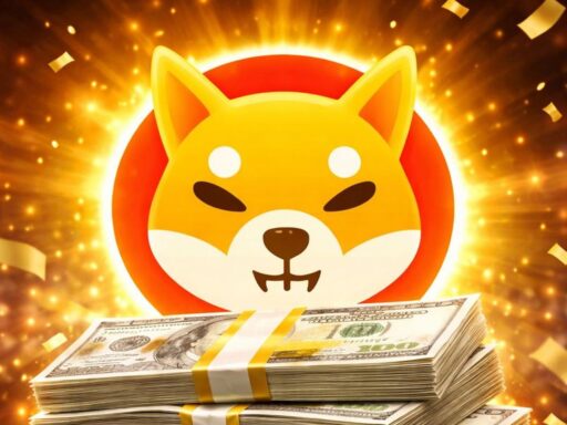 Il logo di Shiba Inu e delle banconote sotto di esso