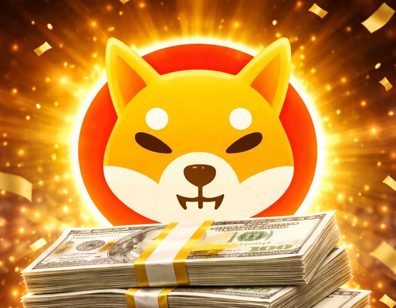 Il logo di Shiba Inu e delle banconote sotto di esso