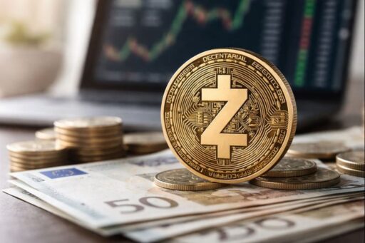 Una moneta di Zcash su alcune banconote